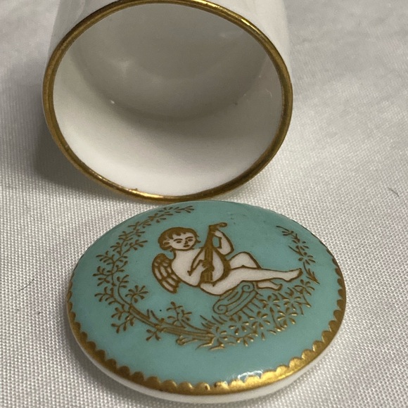 Vintage Spode Fine Bone China Trinket Box Cherub teal and gold Floral Pattern. - Picture 4 of 8